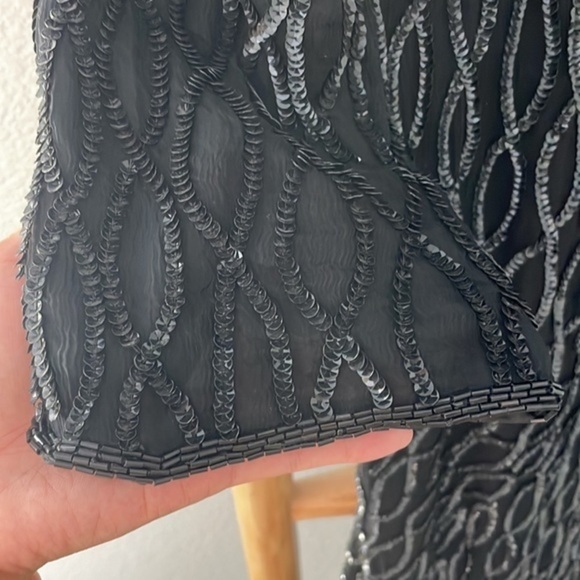 Vintage Lawrence Kazar New York 100% Silk Sequins & Beaded Cocktail Dress 0044 - Picture 5 of 10